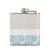 Blauw filigraan Damast Monogram Whiskey Flask Heupfles (Achterkant)