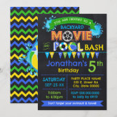 Blauw Film en Zwembad Verjaardag Zomerfeest Kaart (Voorkant / Achterkant)