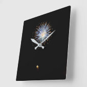 Blauw Fireworks Vierkante Klok (Hoek)