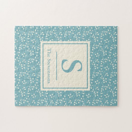 blauw flessenpatroon | Monogram en naam Legpuzzel (Horizontaal)