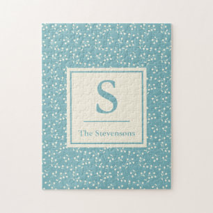  blauw flessenpatroon   Monogram en naam Legpuzzel