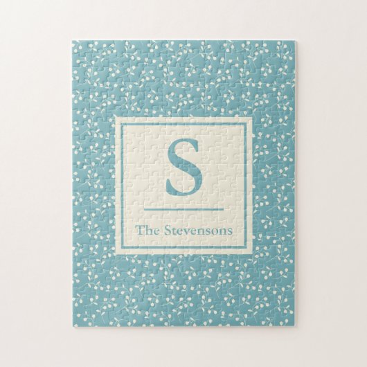  blauw flessenpatroon | Monogram en naam Legpuzzel (Verticaal)