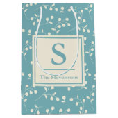 blauw flessenpatroon | Monogram en naam Medium Cadeauzakje (Voorkant)