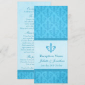 Blauw Fleur De Lis bruiloftsreceptie dinermenu Kaart (Voorkant / Achterkant)