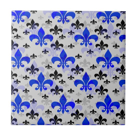 Blauw Fleur De Lis oppervlakpatroon ontwerp Tegeltje (Voorkant)