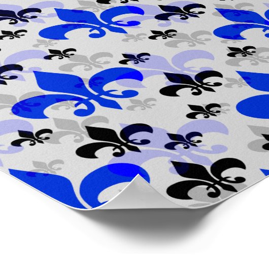 Blauw Fleur De Lis Oppervlakte Patroon Design Down Poster (Hoek)