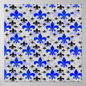 Blauw Fleur De Lis Oppervlakte Patroon Design Down Poster (Voorkant)