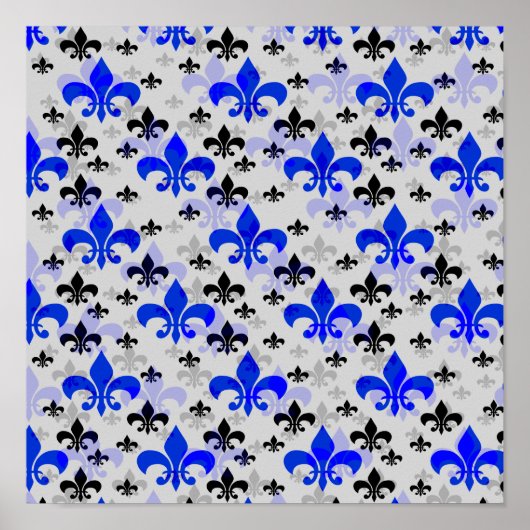 Blauw Fleur De Lis Oppervlakte Patroon Design Down Poster (Voorkant)