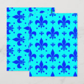 Blauw Fleur-de-lis-patroonontwerp Briefkaart (Voorkant / Achterkant)