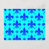Blauw Fleur-de-lis-patroonontwerp Briefkaart (Achterkant)