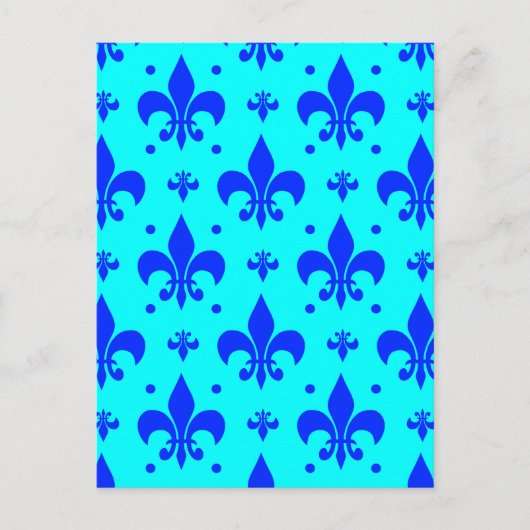 Blauw Fleur-de-lis-patroonontwerp Briefkaart (Voorkant)