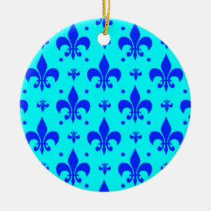 Blauw Fleur-de-lis Patroonontwerp Keramisch Ornament