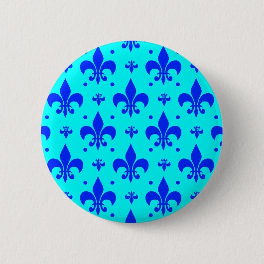 Blauw Fleur-de-lis-patroonontwerp Ronde Button 5,7 Cm (Voorkant)