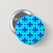 Blauw Fleur-de-lis-patroonontwerp Ronde Button 5,7 Cm (Voorkant /achterkant)