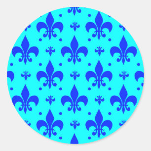 Blauw Fleur-de-lis Patroonontwerp Ronde Sticker