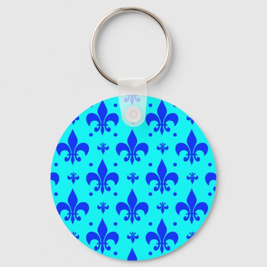 Blauw Fleur-de-lis Patroonontwerp Sleutelhanger (Voorkant)
