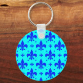 Blauw Fleur-de-lis Patroonontwerp Sleutelhanger (Achterkant)