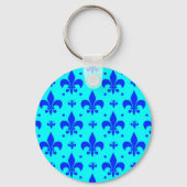 Blauw Fleur-de-lis Patroonontwerp Sleutelhanger (Achterkant)