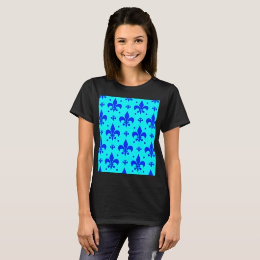 Blauw Fleur-de-lis Patroonontwerp T-shirt (Voorkant volledig)