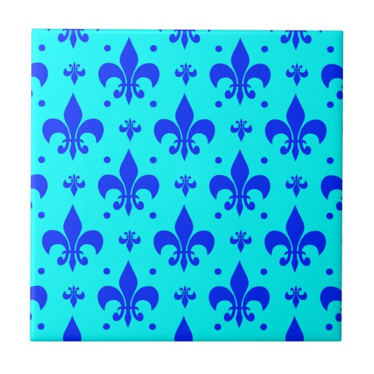 Blauw Fleur-de-lis Patroonontwerp Tegeltje (Voorkant)