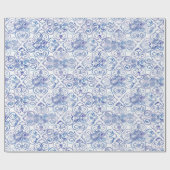 Blauw Fleur de Lis Waterverf Cadeaupapier (Vlak)