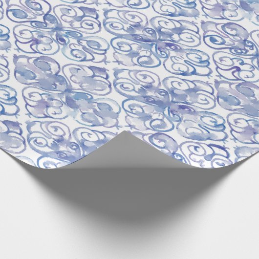 Blauw Fleur de Lis Waterverf Cadeaupapier (Hoek)