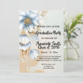  Blauw floraal Afstuderen Kaart (Staand voorkant)