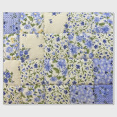 blauw floraal patchwork cadeaupapier (Vlak)