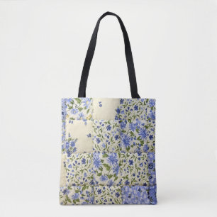 blauw floraal quilt-ontwerp tote bag