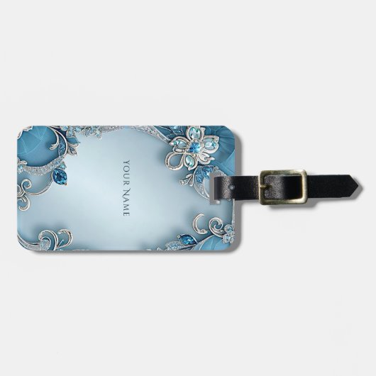 Blauw  Floral Bagagelabel (Voorkant horizontaal)