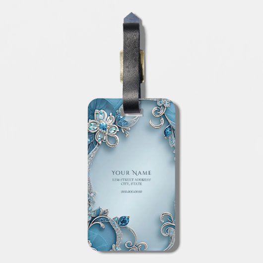 Blauw  Floral Bagagelabel (Achterkant verticaal)