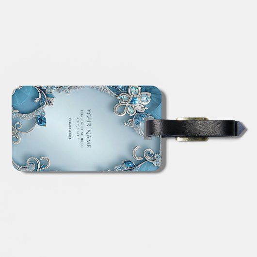 Blauw  Floral Bagagelabel (Achterkant horizontaal)