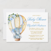 Blauw Floral ballon Elephant Bow Baby shower Kaart (Voorkant)