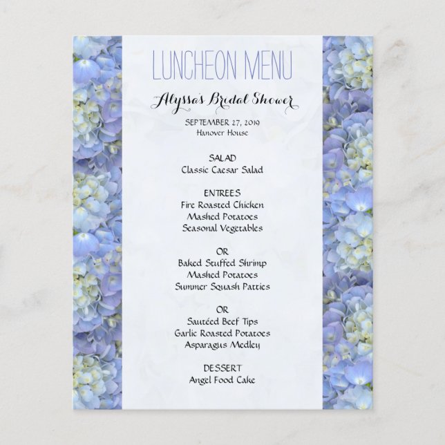 Blauw Floral Border Shower Luncheon Menu (Voorkant)