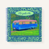 Blauw Floral  Camper Trailer Notitieboek (Voorkant)