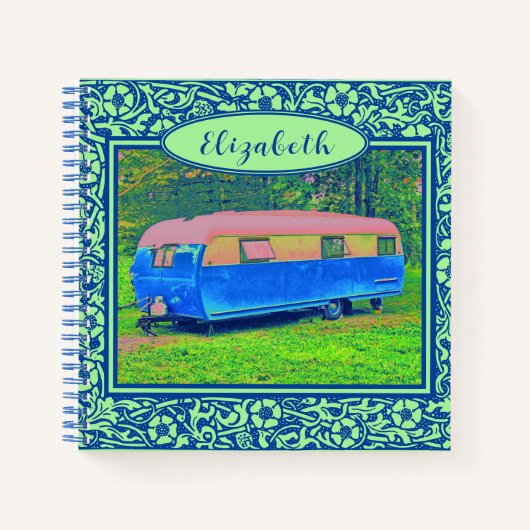 Blauw Floral  Camper Trailer Notitieboek (Voorkant)