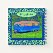 Blauw Floral  Camper Trailer Notitieboek (Achterkant)