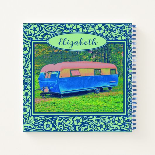 Blauw Floral  Camper Trailer Notitieboek (Achterkant)