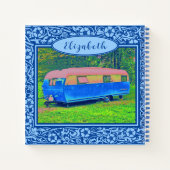 Blauw Floral  Camper Trailer Notitieboek (Achterkant)
