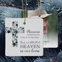 Blauw Floral Cross | Memorial-kerstmis Keramisch Ornament