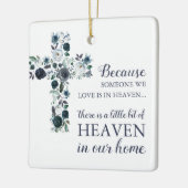 Blauw Floral Cross | Memorial-kerstmis Keramisch Ornament (Links)