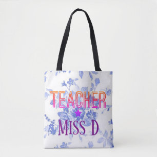 Blauw Floral Custom Teacher Design Tote Bag