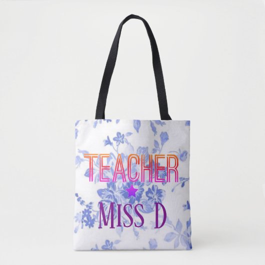Blauw Floral Custom Teacher Design Tote Bag (Voorkant)