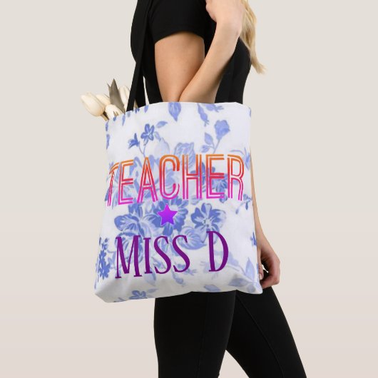 Blauw Floral Custom Teacher Design Tote Bag (Dichtbij)