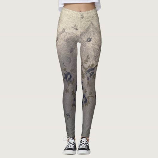 Blauw Floral design Leggings (Voorkant)