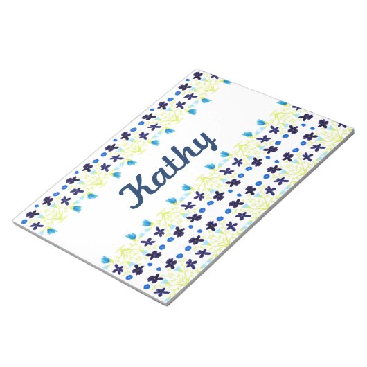 Blauw Floral design Notitieblok (Schuin)