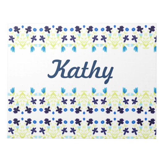 Blauw Floral design Notitieblok (Voorkant)