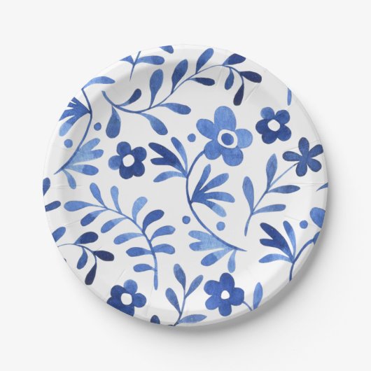 Blauw floral design papier bord (Voorkant)