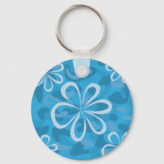 Blauw Floral design Sleutelhanger (Voorkant)