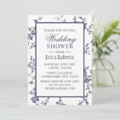  blauw-Floral Elegant Wedding Shower Kaart (Staand voorkant)